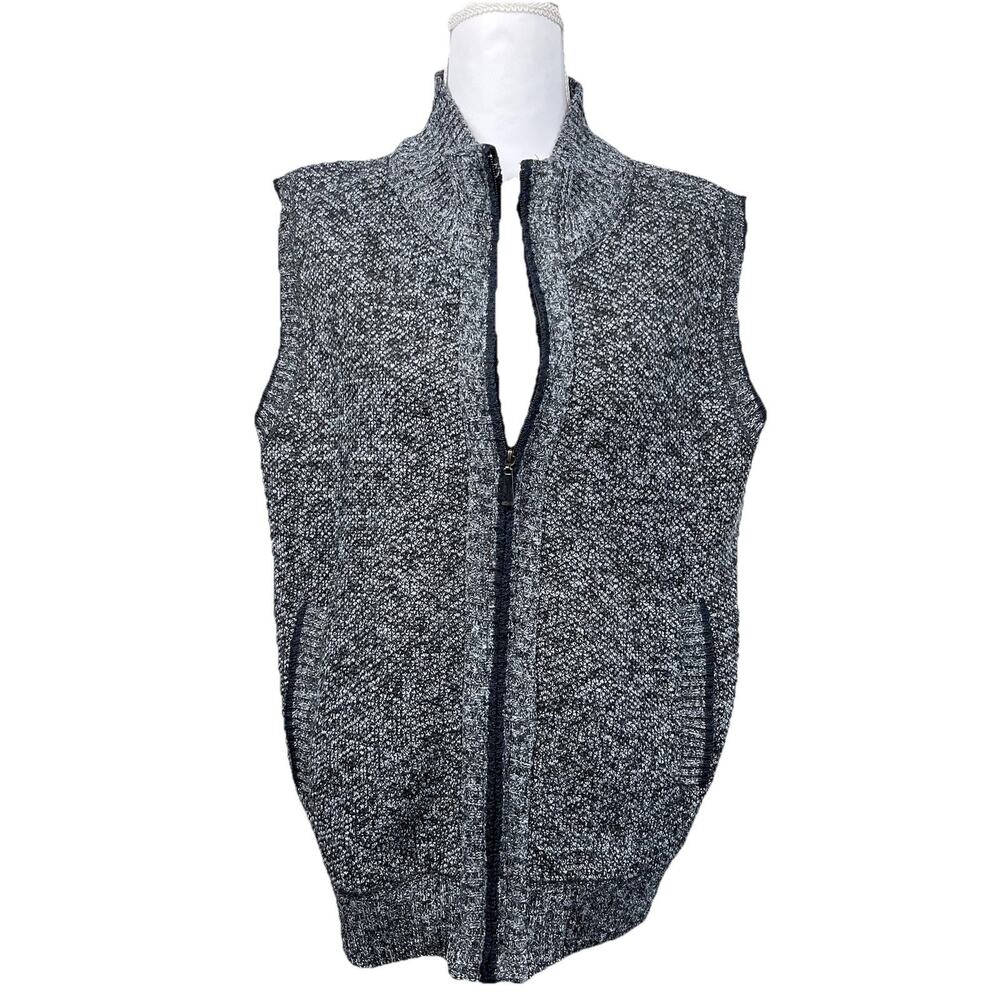 Men's Full Zip Knit Vest Fleece Lined Medium Unbranded Pockets Navy Blue Preppy‎